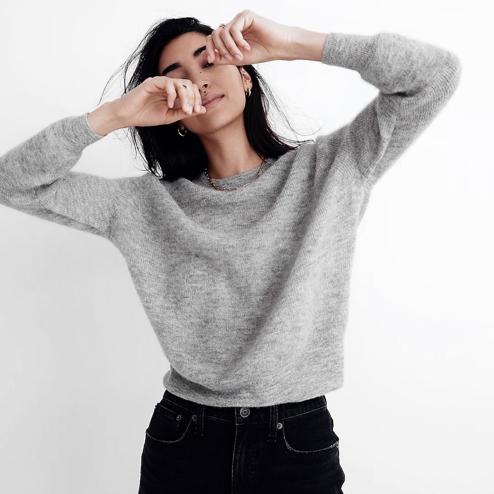 MADEWELL 1X XL NWT Elliston Crop Pullover Alpaca Blend Sweater Heather Ash NH420